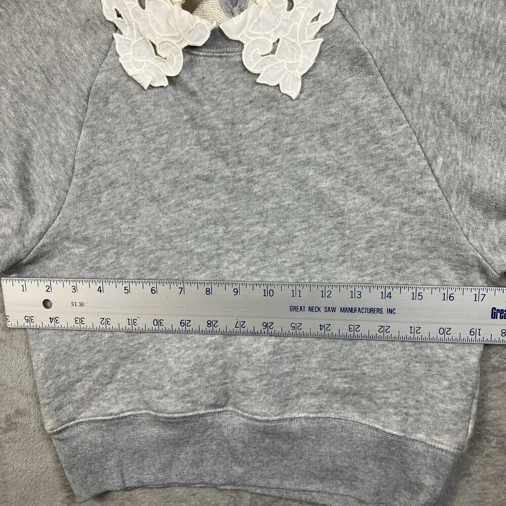 J Crew Eyelet Collar Sweatshirt Womens XS Gray Heritage Terry Puff Sleeve CS610